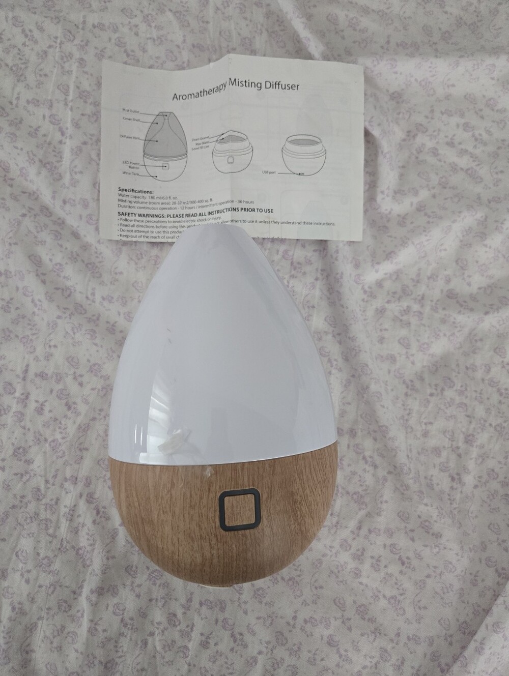 Aromatherapy Misting Diffuser - White & Wood Grain